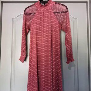 Nina Leonard Pink Textured Long-Sleeve Mockneck Dress | Size Medium